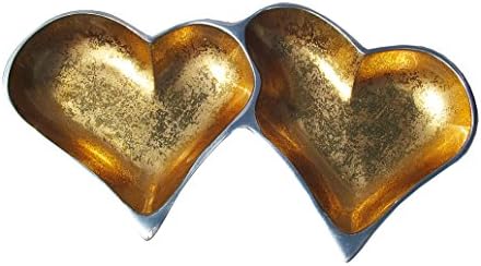 Solo Artisan Large Twin Heart Tray, Serving Tray Condiment Dishes Snack Serving Dish Jewellery Tray, Gold
