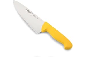 Arcos Cuchillo Chef con Hoja Acero Inoxidable Nitrum 200 mm. Cuchillo Cocina Profesional multipropósito. Mango ergonómico Polipropileno. Serie 2900. Color Amarillo.