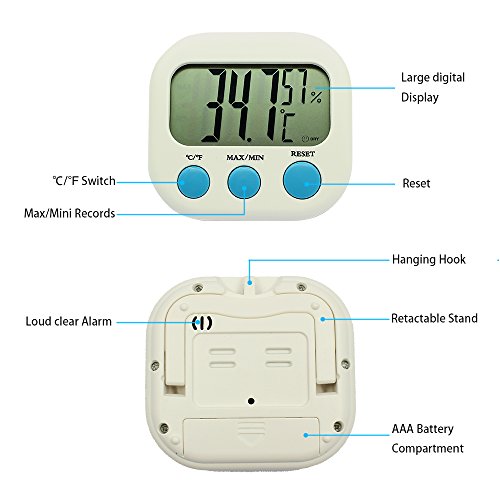MOONPOP °C/°F Groß LCD Display Digitaler Elektronisches Thermometer Luftfeuchtigkeitsmesser Hygrometer Monitor 3 Ausdruck mit Batterie (Thermometer) - 4