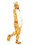 LATH.PIN Jumpsuit Tier Karton Fasching Halloween Kostüm Tier Onsize Sleepsuit Cosplay Fleece-Overall Pyjama Schlafanzug Erwachsene Unisex Lounge (S, Giraffe)