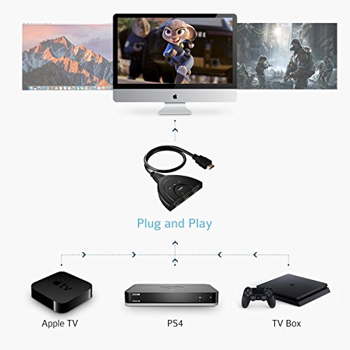 HDMI Switch, OMorc Vergoldet Full HD 1080P HDMI Verteiler mit USB Kabel 3 Port Umschalter 3 IN / 1 OUT 3D Ready HDMI Splitter Switcher Stecker Automatische Und Manuelle Umschaltung für HDTV, PS3, PS4, Xbox One, Bluray Player, DVD Player usw - 5