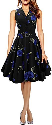 BlackButterfly 'Luna' Infinity Retro Swing Sleeveless Floral Dress (Large Blue Roses, UK 20)