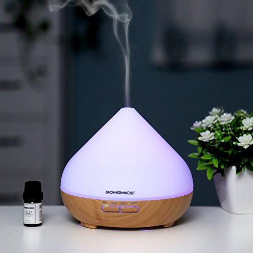 Songmics Aroma Diffuser Luftbefeuchter Aromatherapie Duftlampe Ultraschall 300 ml mit LED 7 Farben Abschaltautomatik Farbewechsel leiser Betrieb für Yoga Spa Salon Schlafzimmer Wohnzimmer Babies Kinderzimmer Büro etc. weiß FAD07T - 2