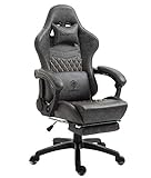 Dowinx Chaise Gaming Ergonomique Fauteuil de Bureau et PC avec Support Lombaire de Massage, modèle Vantage Siège de Travail en Cuir PU Haut Dossier pivotant réglable avec Repose Pied (Gris)
