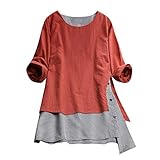 NPRADLA 2019 Damen Casual Button Plus Size Splice Baumwolle Tops T Shirt Gitter Lose Bluse(Orange,M/36)