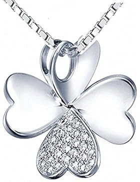 Kleeblatt Anhänger - 925 Silber Kettenanhänger Glück Kleeblatt mit Zirkonia + diamantierter Oberfläche