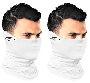 HeadTurners Neck Gaiter Headband Bandana for Dust & Sun Protection- White (Free Size, Set of 2)