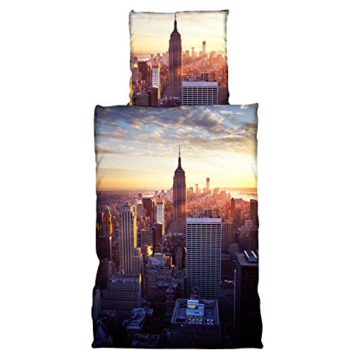 1stB 3D Digitaldruck Bettwäsche Empire State Building Orange Renforcé, Größe:135 cm x 200 cm