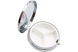 SAGASAVE Portapillole portatile rotondo in metallo, mini contenitore per medicine, tablet, organizer per borsetta, regalo da viaggio, compatto, 3 scomparti, colore casuale