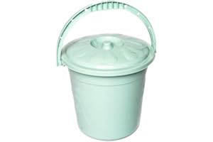 OMS HOME STORE Plastic Bucket with Lid Handle Small Large Storage Bucket Bin Container Measures (15L, Green)