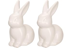 ‎IDEEN MIT HERZ Ideen mit Herz Deko-Figur Hase | Osterhase | weiß | Hochglanz | Osterdekoration | Dolomit | 2 Stück