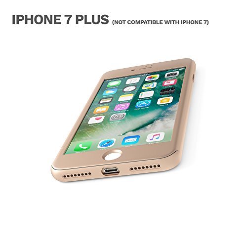 Funda iPhone 7 Plus 360 Grados Completa - Carcasa Integral y Cristal de Vidrio Templado para Movil Apple iPhone 7 Plus - Fundas Delantera y Trasera - iPhone 7 Plus Case Cover  Oro 