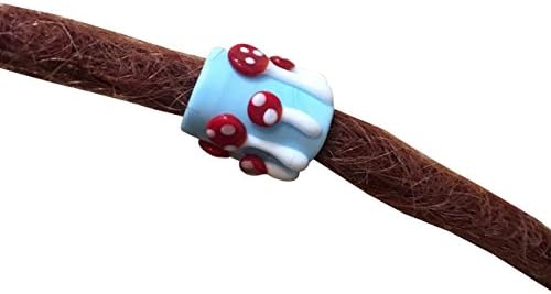 Artisan Glass Blue &amp; Red Mushroom Toadstool Dread Dreadlock Bead Large Big Hole 8.5 mm Charm Hair Festival