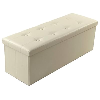 Songmics 110 x 38 x 38 cm grand Pouf Coffre de Rangement Pliable chargement max. de 300 kg beige LSF70M