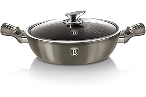 Berlinger Haus Metallic Line- Carbon Edition Shallow Poêle avec couvercle 28 cm, acier inoxydable BH/1241N 18/8