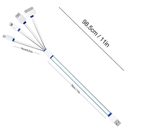 2X Multi Ladekabel,4 in 1 USB Kabel . Multi Mehrfach Adapter Kabel mit 8 Pin Lighting / 30 Pin / Micro USB 2.0 / Mini USB Ports - 2