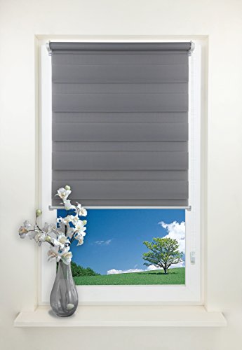 Rapid Teck® Duo Rollo Doppelrollo Grau 60cm x 150cm ohne Bohren Klemmfix Seitenzugrollo Kettenzugrollo Vario Jalousie - 4