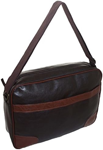 Men's / Boys Shoulder Bag Faux Leather For School College Work Fits A4 files and an exclusive Larissa & Co storage bag / lightweight eco-friendly cotton tote / handy Shopper. (BROWN)