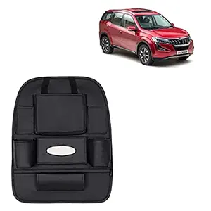 RD Universal PU Leather Car Auto Seat Back Organizer Multi Pocket Travel Storage Bag with Hangers, Tissue Paper and Bottle Holder-Black Colour Compatible for Mahindra XUV 500