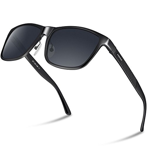 PAERDE Unisex Retro Al-Mg Metal Frame Polarized Gafas de sol para hombres Mujeres (Negro&Lente negra)