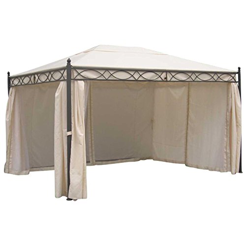 Preisvergleich Produktbild Pavillon RIVOLI 3×4 Meter écru Stahl grau, Plane PVC-beschichtet Gartenmöbel Gartenpavillon Luxuspavillon
