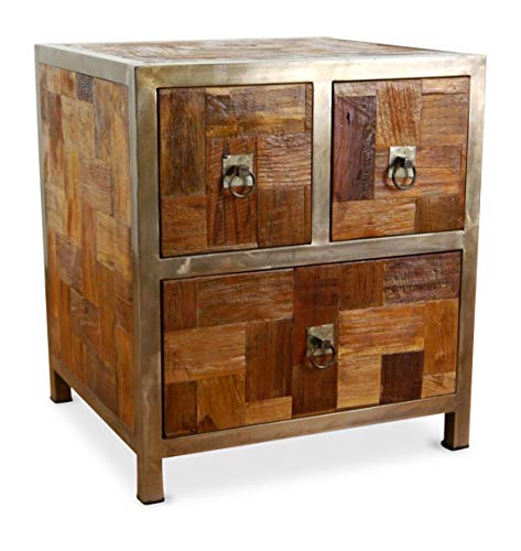 Kleine Java Kommode aus Metall und Teakholz | Kommode im Industrial