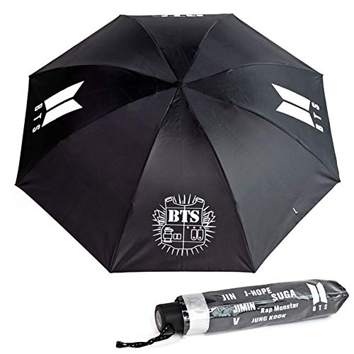 GOTH Perhk BTS Bangtan Boys BLACKPINK Regendichter Regenschirm Tragbarer Sonnenschirm(Black-2)