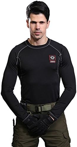 emansmoer Men's Compression Tactical Tight Tops Quick Dry Thermal Underwear Moisture Wicking Long Sleeve Tshirt Base Layer (XX-Large, Black)