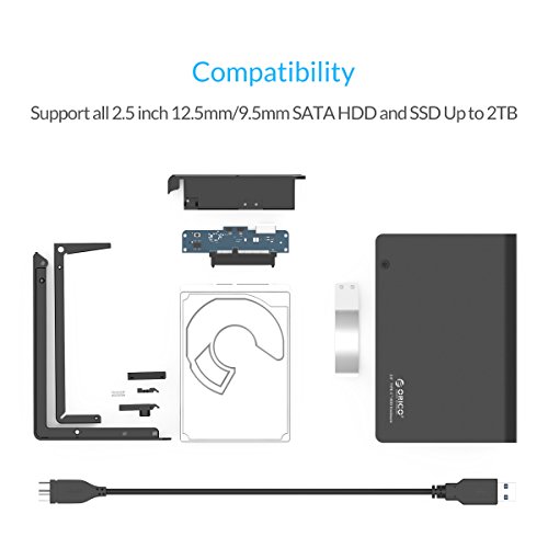 ORICO Aluminium 2,5″ USB Typ C Festplattengehäuse Extern, USB 3.0, für SATA 2,5-Zoll Notebook Interne HDD und SSD von 9,5 / 12,5 mm, Werkzeugfreie Montage, Hochgeschwindigkeits 5 Gb/s, UASP Beschleunigung - 4