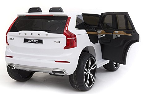 Volvo XC90 Elektrisches Auto für Kinder, Weiss Lackiert, 2.4Ghz Fernbedienung, 2 MOTOREN, Zweisitzer in Leder, Weiche EVA Räder, MP3 USB SD, Original-Lizenz