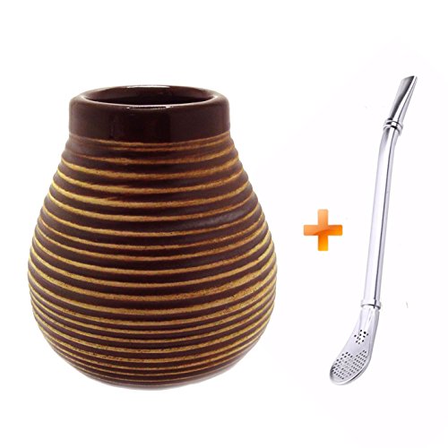 Mate Becher Keramik braun + Bombilla Edelstahl