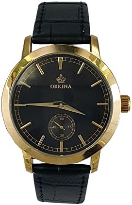 City Elegant Men's Golden Case Japan Quartz Black Leather Strap Watch