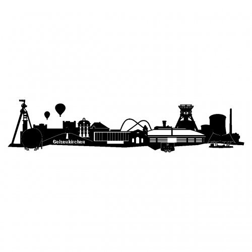 Wandtattoo Gelsenkirchen Skyline Schalke in 6 Größen und 19 Farben (150x33cm schwarz)