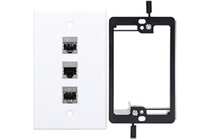 YOEMELY RJ45 Wall Plate 3 Port, 1 Gang Cat7 Keystone Wall Plate with Female to Female Coupler and Wall Plate Bracket for Ethernet Cable System (White, 1 Pack)