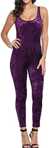 Nilover Ladies Women's Tight Long Rompers Sexy Bodysuit (L, Purple)