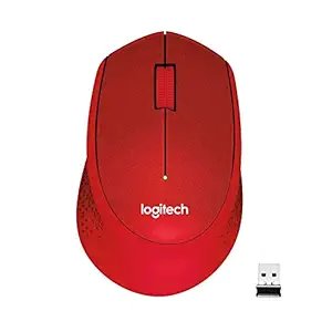 Logitech M331 Silent Plus Wireless Mouse, 2.4GHz with USB Nano Receiver, 1000 DPI Optical Tracking, 3 Buttons, 24 Month Life Battery, PC/Mac/Laptop - Red