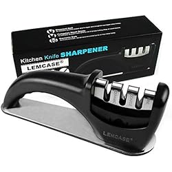 LEMCASE Eguiseur de Couteau - Aiguiseur Conteaux, Affuteur Conteau - Knife Sharpener en Acier Inoxydable avec Base Antidérapante | Noir