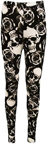 Womens Rose Floral Skull print full length leggings ladies Plus Size Punk Trouser Lowerwear Size 8 10 12 14 16 18 20 22