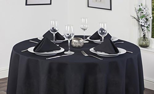 Essentials Collection Black Plain Polyester 69in (175cm) Tablecloth And 4 Napkin Package Set. Round (Circular) Tablecloth. Ideal For Christmas. Ideal For 4-6 Place Settings. All Sizes Approximate