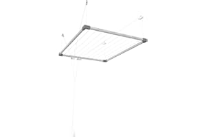 Cuncial - Tendedero Tezno Techo Aluminio | Inoxidable |10 Cuerdas - hasta 19 m tendido | Extensible 100-160 x 78 cm | Interior y Exterior | Sistema Elevable | Ahorra Espacio