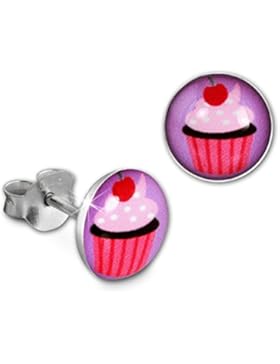Teenie Weenie Kinder-Ohrringe rund Motiv Cupcake Mädchen Stecker 925 Silber SDO85134