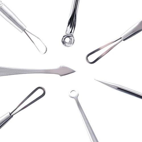 [Komedonenquetscher] Mitesserentferner Milienöffner aus Edelstahl – 7-teiliges Set im Lederetui für ein besseres Hautbild - 6