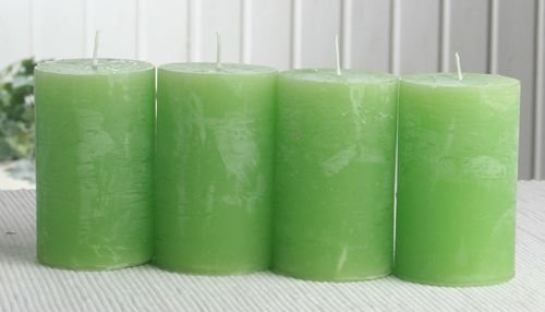 SET: 4x Rustik-Stumpenkerze, 8 x 5 cm Ø, apfelgrün