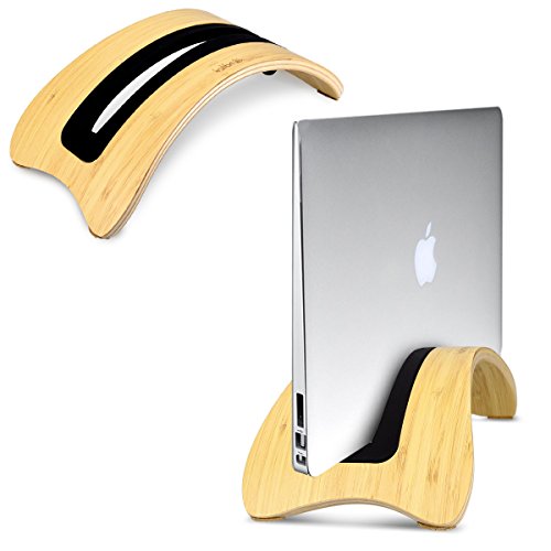 kalibri Eleganter Laptop Tablet Ständer in Dunkelbraun aus Holz für Apple MacBook Air 13“/Pro Retina 13“/15“/ Pro 13″/15″ Bambusholz Hellbraun – Universal Tablethalterung Tisch Ständer Station Stand - 7