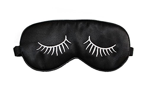 MSSilk Sleep Eye Mask- Smoothing Mulberry Silk- Adjustable Elastic Strap- Lightweight- with A Bonus Pair of Earplug in a Carry Pouch (White Eyelashes)
