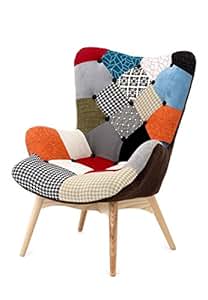 Poltrona Patchwork Con Memory Foam - Schienale Alto, Gambe In Legno 76x68x98cm | Tessuto Sfoderabile - Foto 3