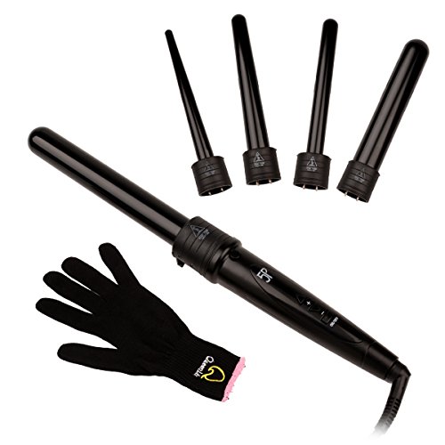 CkeyiN ®5 in 1 Austauschbare Professional LCD Display Lockenwickler + Hitzeschutzhandschuh (schwarz) - 5