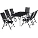 Produktbild TecTake 800355 Aluminium Polyrattan 6+1 Sitzgarnitur Set, 6 Klappstühle & 1 Tisch mit Glasplatten - Diverse Farben - (Dunkelgrau | Nr. 402166)