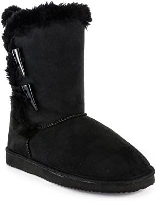 Zone Hearts - Black Toggle Womens Boot with Faux Fur Lining - Size 6 UK - Black