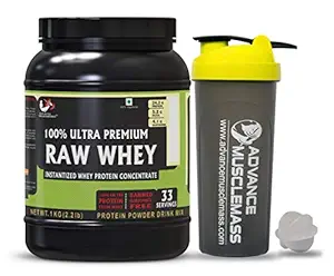 Advance MuscleMass Raw Whey Protein Concentrate | 24.3 g protein | Lab tested | Raw Whey from USA | With Shaker | Unflavoured | 1 Kg (2.2 lb)